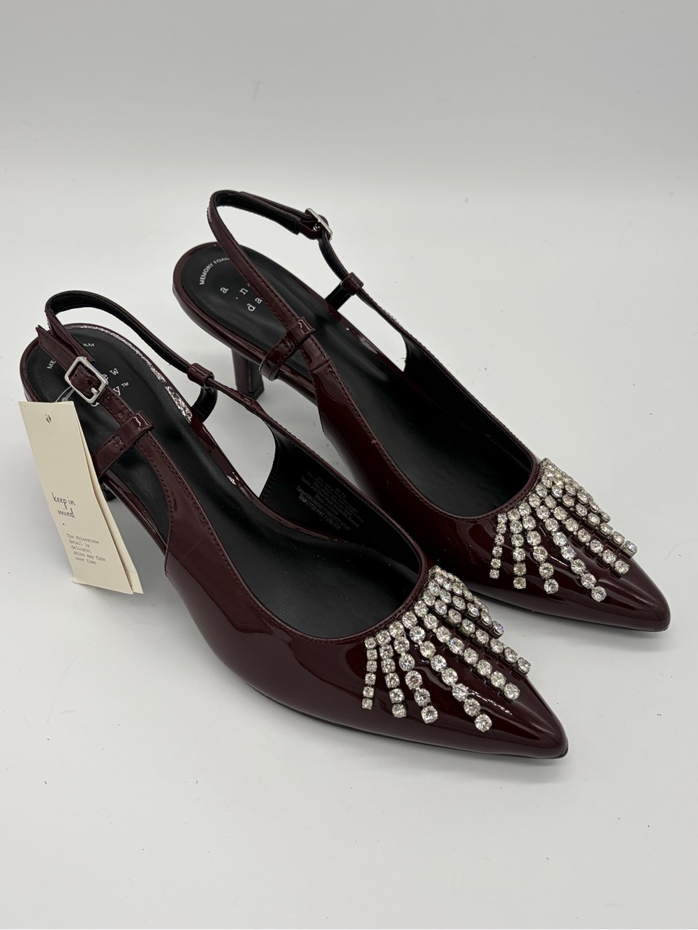 a new day Burgundy Pointed Slingback Heels with Rhinestone Fringe